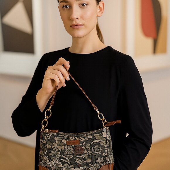 Ladies Vintage Pattern Tapestry Fabric Sling Shoulder Bag, Satchel Purse Handbag - Picture 2 of 8